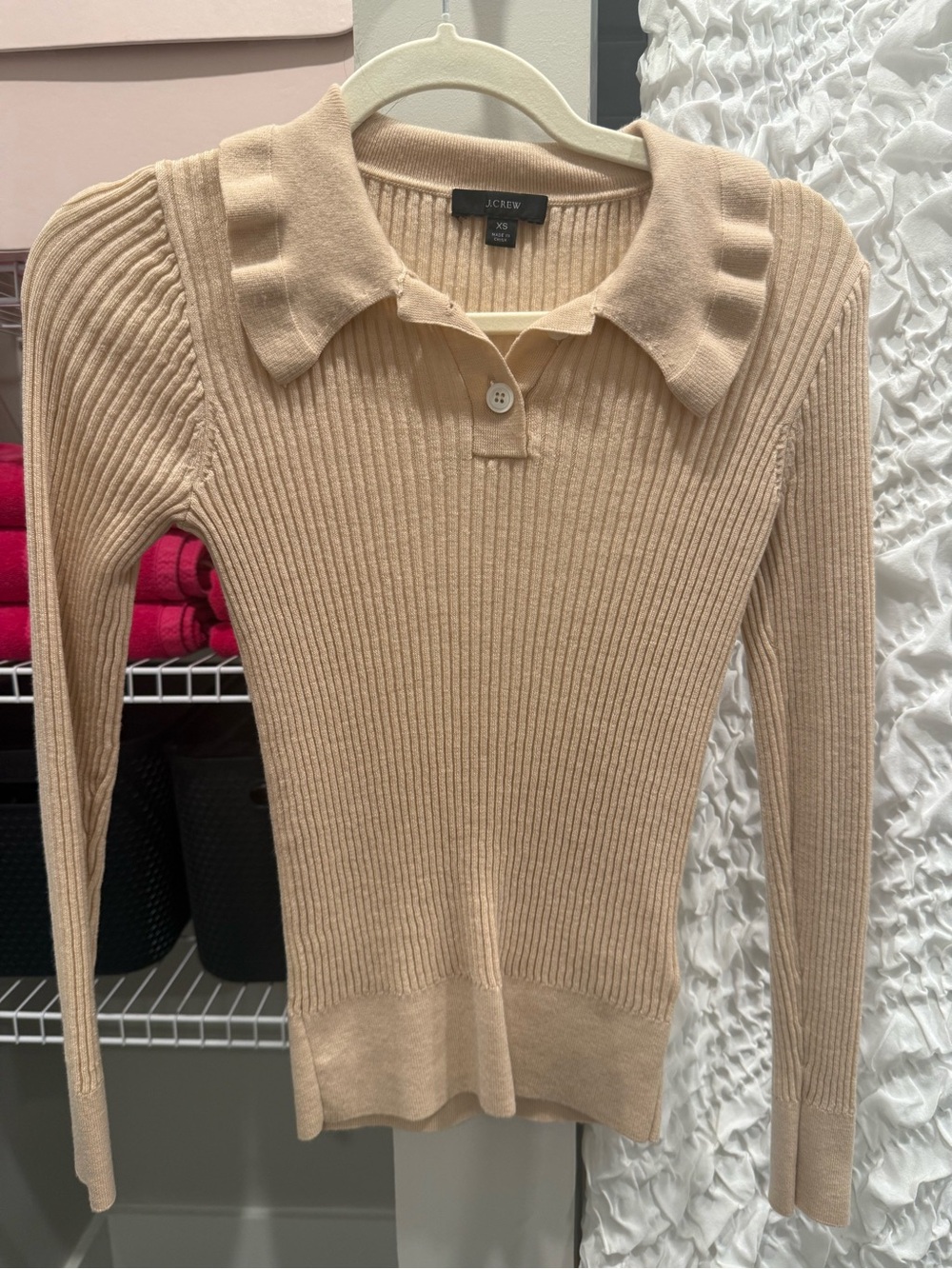 J.Crew Ribbed Polo Cardigan in Soft Beige